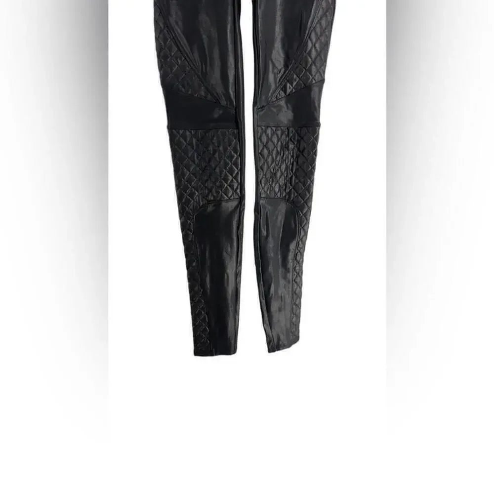 Spanx high waisted faux leather quilted leggings flattering casual event sz xs